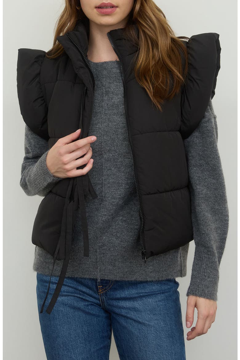 Bow Puffer Vest, Alternate, color, BLACK
