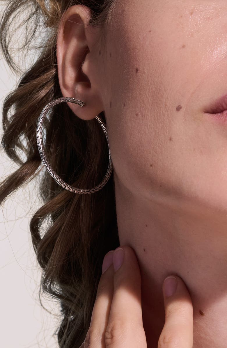 John Hardy Carved Chain Hoop Earrings, Silver, 50mm, Alternate, color, Silver