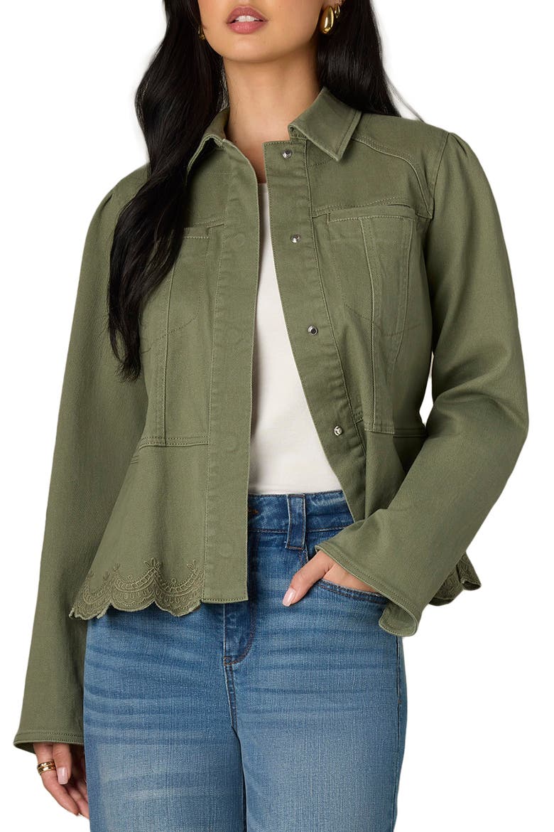 Puff Shoulder Peplum Denim Jacket (Women) | Nordstrom