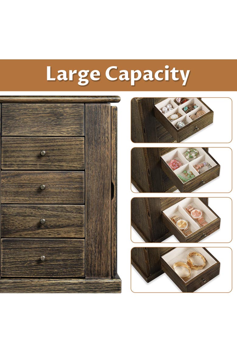 Rustic Solid Wood Jewelry Box Organizer, Alternate, color, Light Taupe