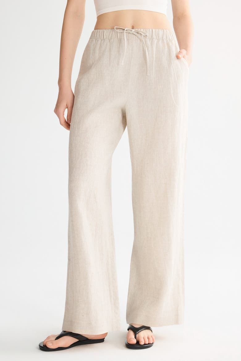 Oversized Linen Wide-Leg Drawstring Pants, Alternate, color, Beige