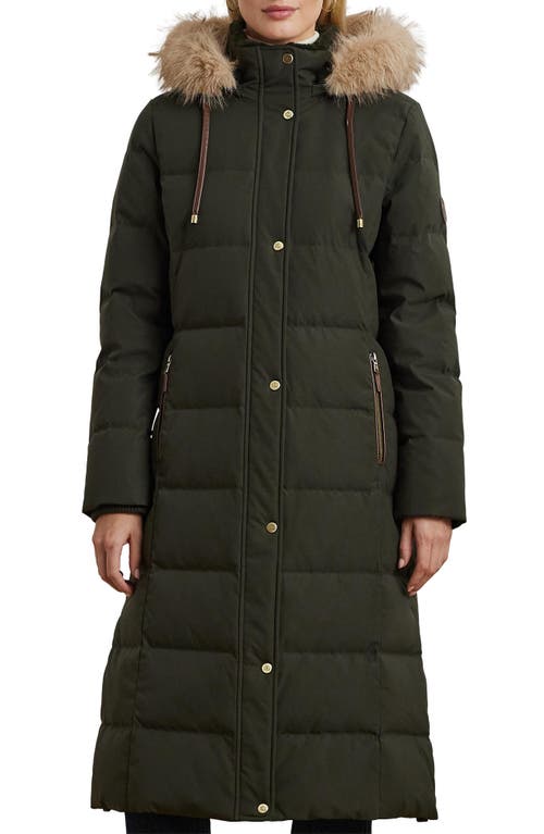 Ralph Lauren Lauren  Heritage Down & Feather Fill Puffer With Faux Fur Trim Removable Hood In Litchfield Loden
