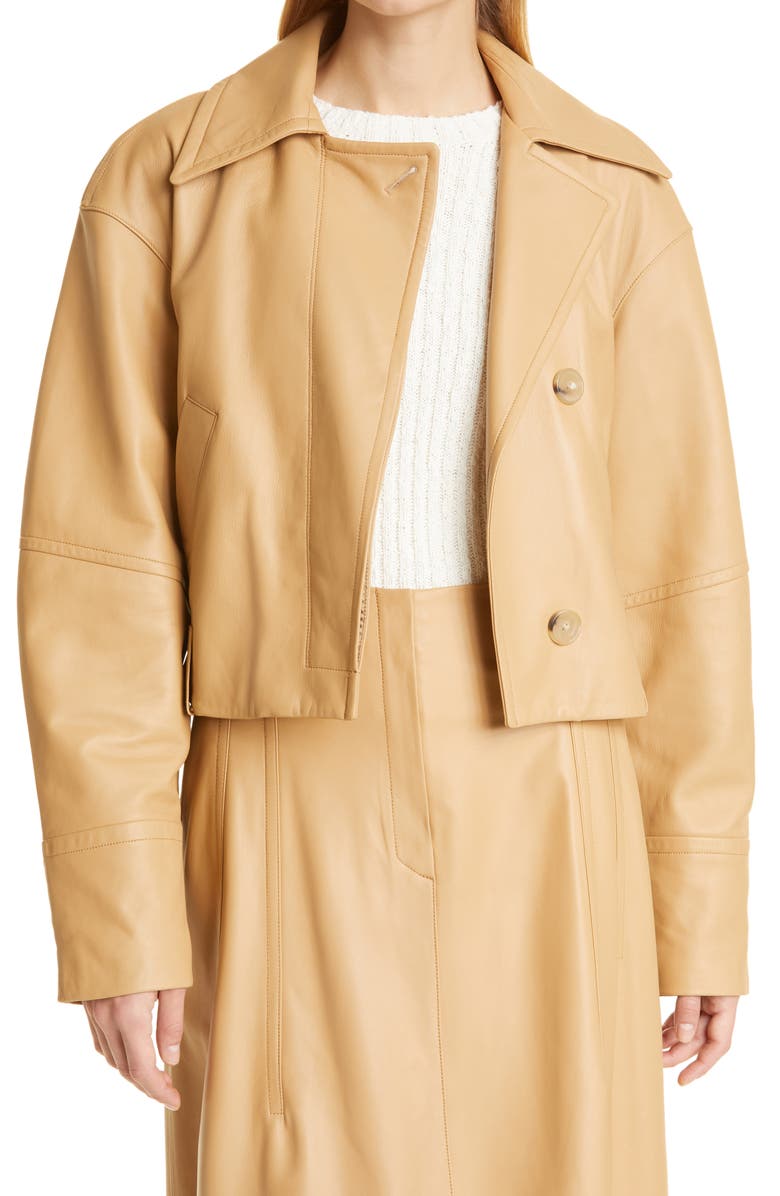 Vince Asymmetric Crop Leather Jacket, Main, color,