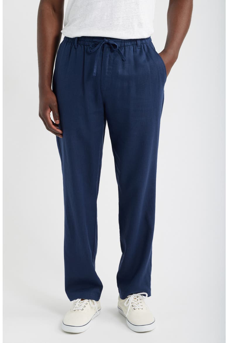 Straight Leg Linen Blend Drawstring Pants, Main, color, TRUE NAVY
