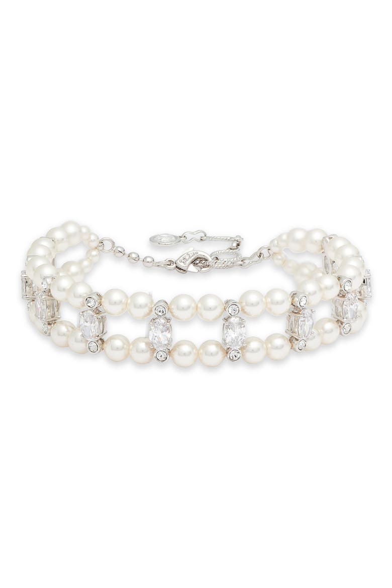 Double Row Imitation Pearl & Crystal Bracelet, Alternate, color, IVORY