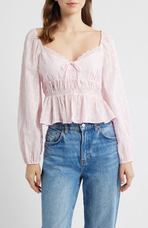 Embroidered Long Sleeve Peplum Top