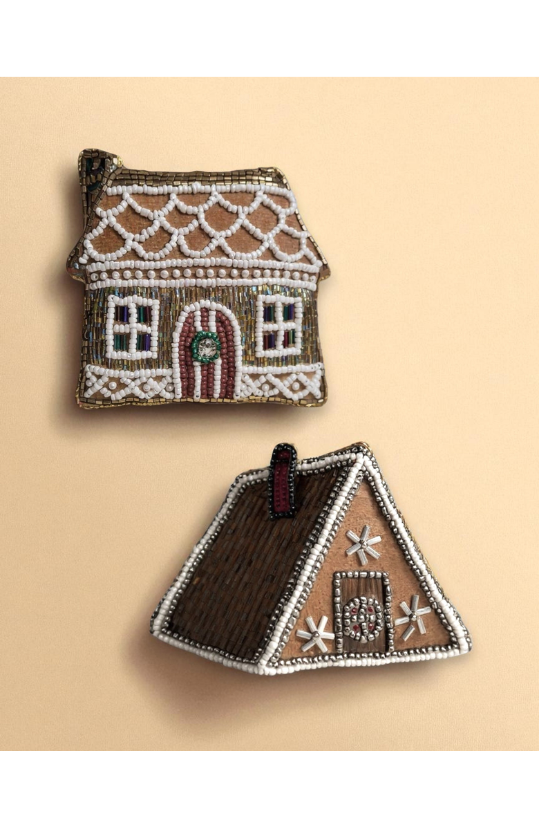 Pillowpia Gingerbread Cabin Ornament Set, Main, color, Gingerbread