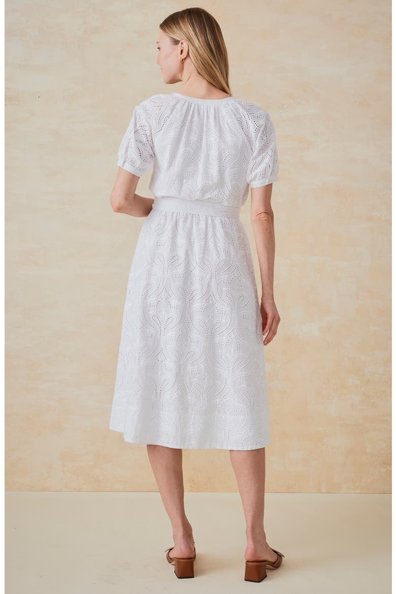 Perry Embroidered Eyelet Cotton Midi Dress, Alternate, color, WHITE
