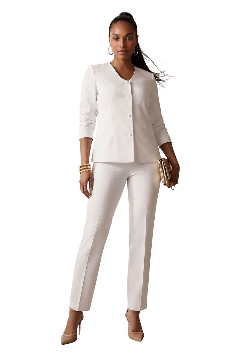 Shaped Crepe Jacket & Straight Leg Pant Suit, Main, color, WHITE