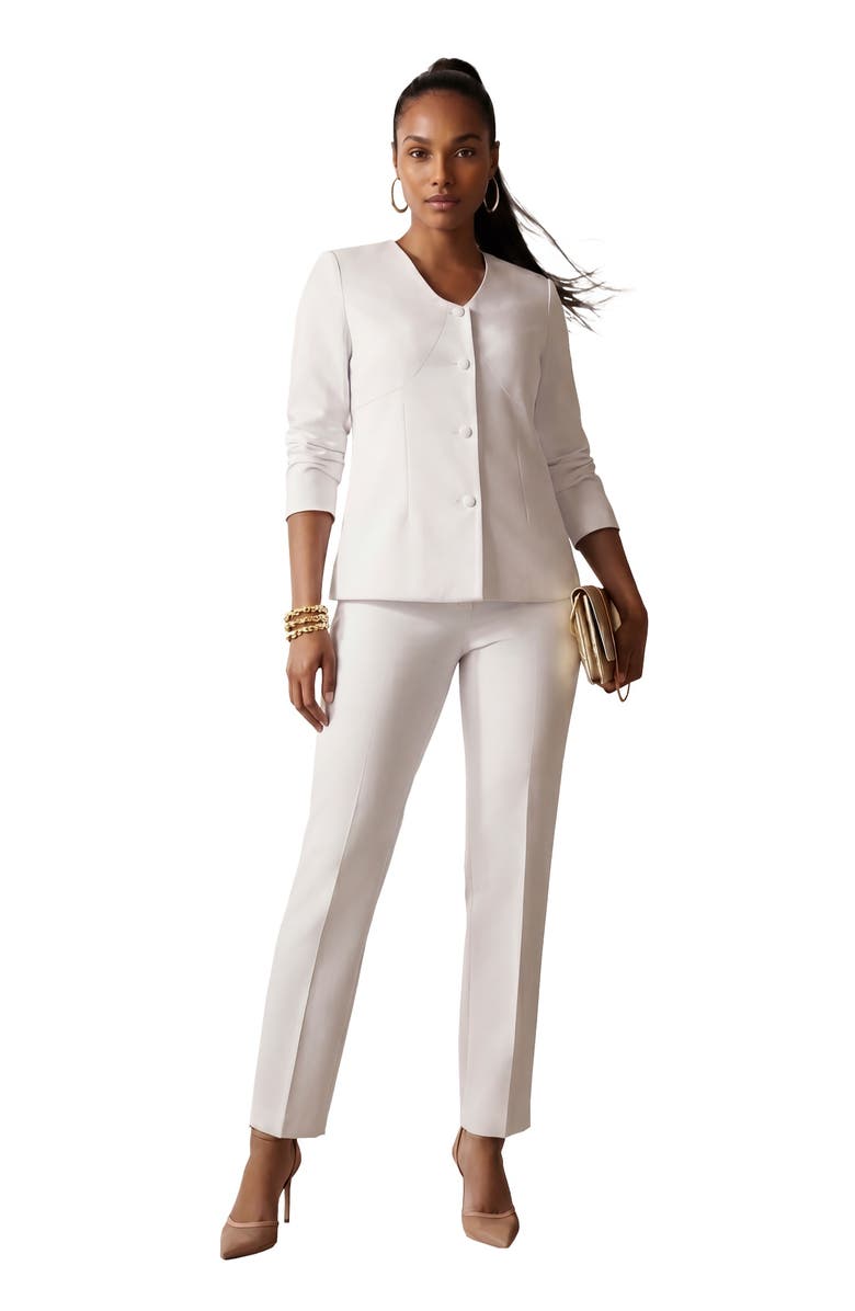Jessica London Shaped Crepe Jacket & Straight-Leg Pant Suit, Main, color, White