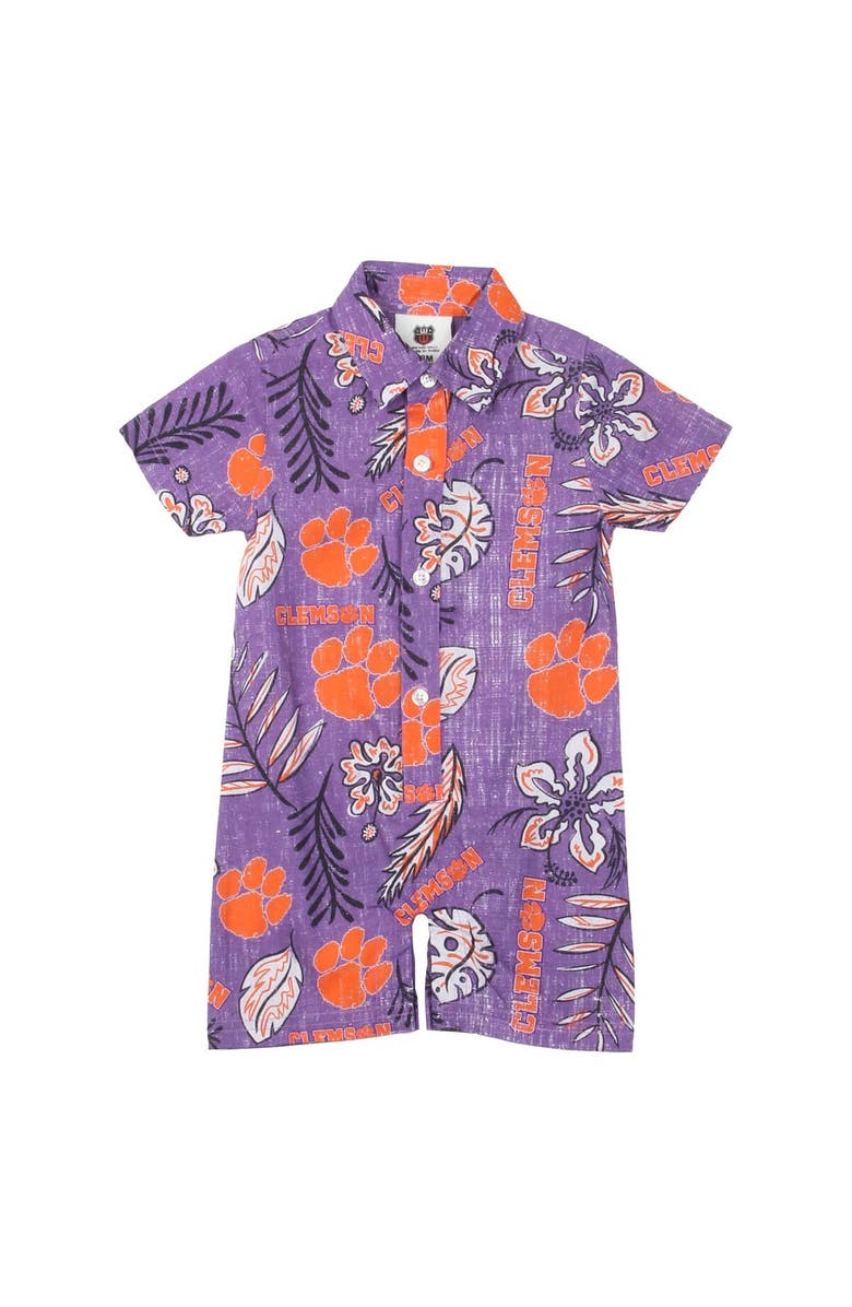 Wes & Willy Infant Wes & Willy Purple Clemson Tigers Vintage Floral Romper, Main, color, Purple
