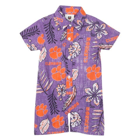 Infant Wes & Willy Purple Clemson Tigers Vintage Floral Romper