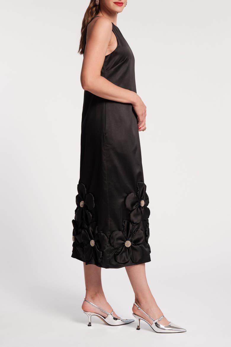 Francesca Maxi Dress w/Flowers Floral Satin Poly Satin, Alternate, color, Black