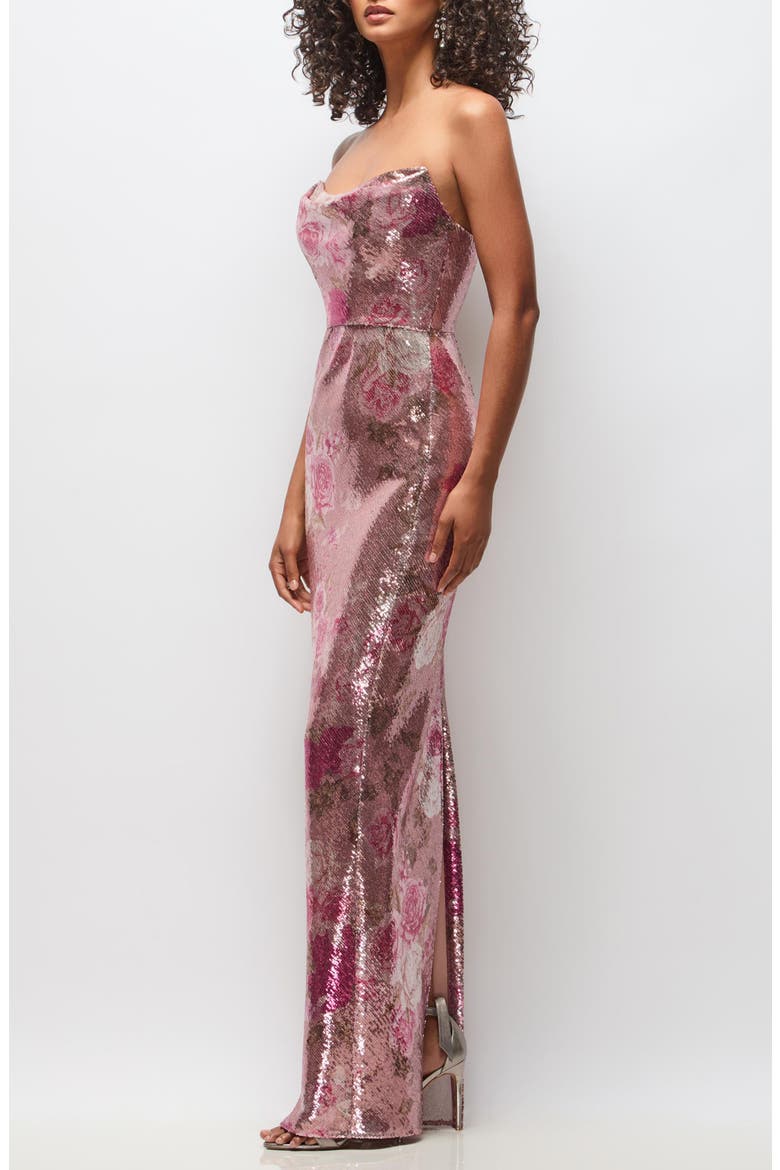 Cassandra Floral Sequin Strapless Column Gown, Alternate, color, ROSE BLOOM