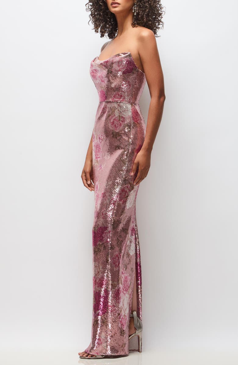 After Six Cassandra Floral Sequin Strapless Column Gown, Alternate, color, 