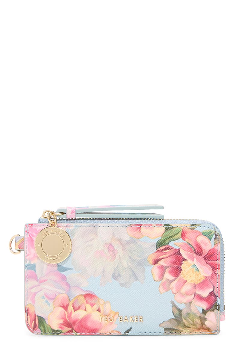 Lulu Floral Print Card Case, Main, color, BRIGHT BLUE MULTI