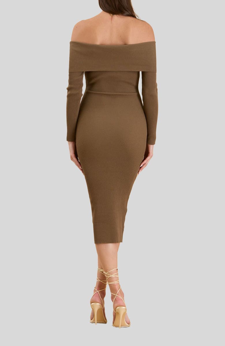 Blu Pepper Off the Shoulder Midi Sweater Dress, Alternate, color, Brown