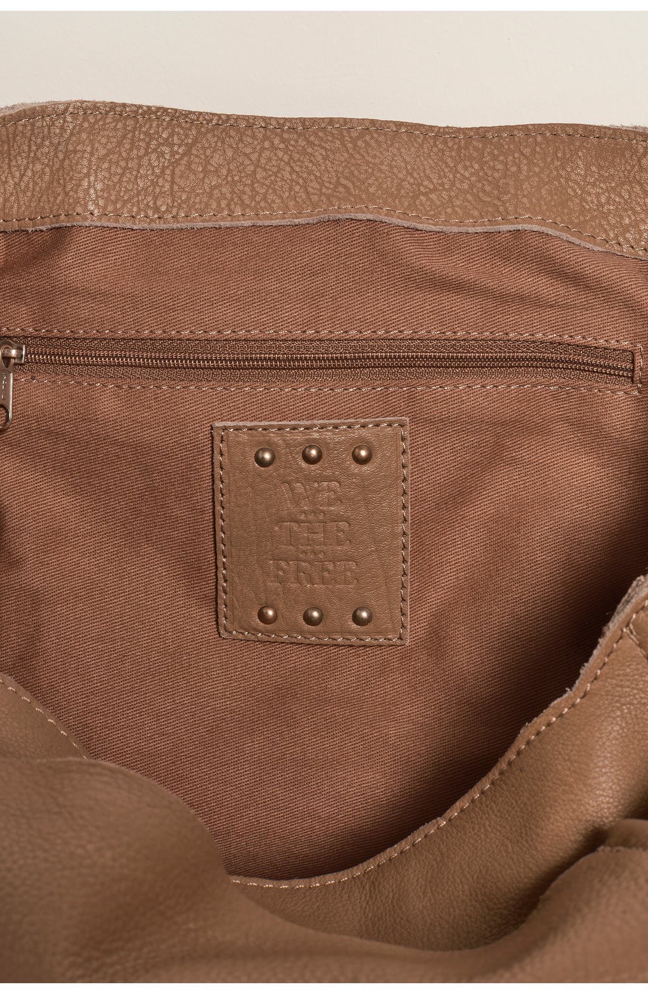 Free People We The Free Leigh Distressed Leather Hobo Bag, Alternate, color, Saddle