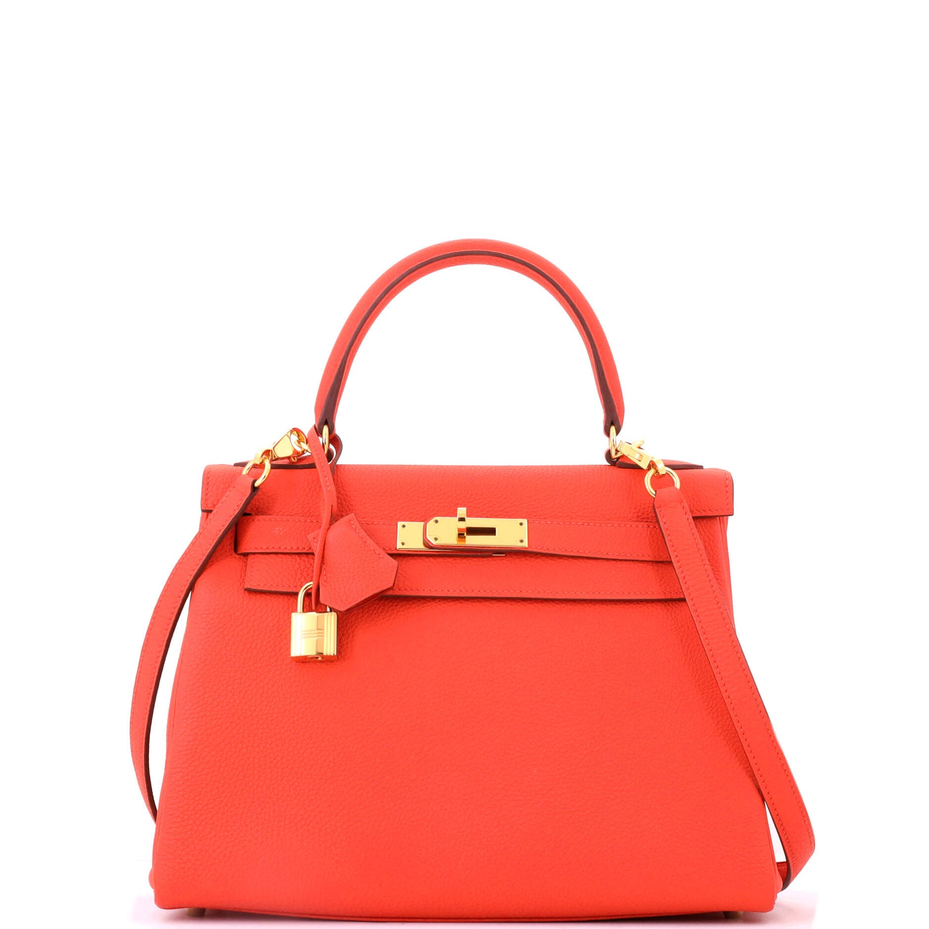 Pre-Owned Hermes Kelly Handbag Orange Togo with Gold Hardware 28, Main, color, Capucine