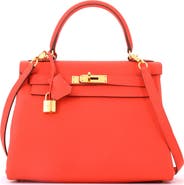 Pre-Owned Hermes Kelly Handbag Orange Togo with Gold Hardware 28