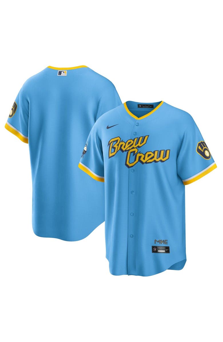 Nike Men's Nike Powder Blue Milwaukee Brewers City Connect Replica Team Jersey, Main, color, Powder Blue