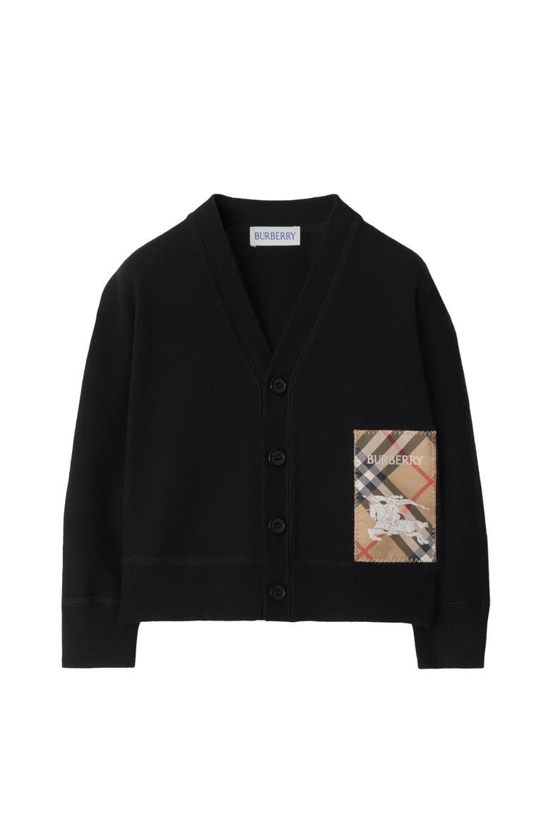 Check Label Wool Cardigan, Main, color, Black
