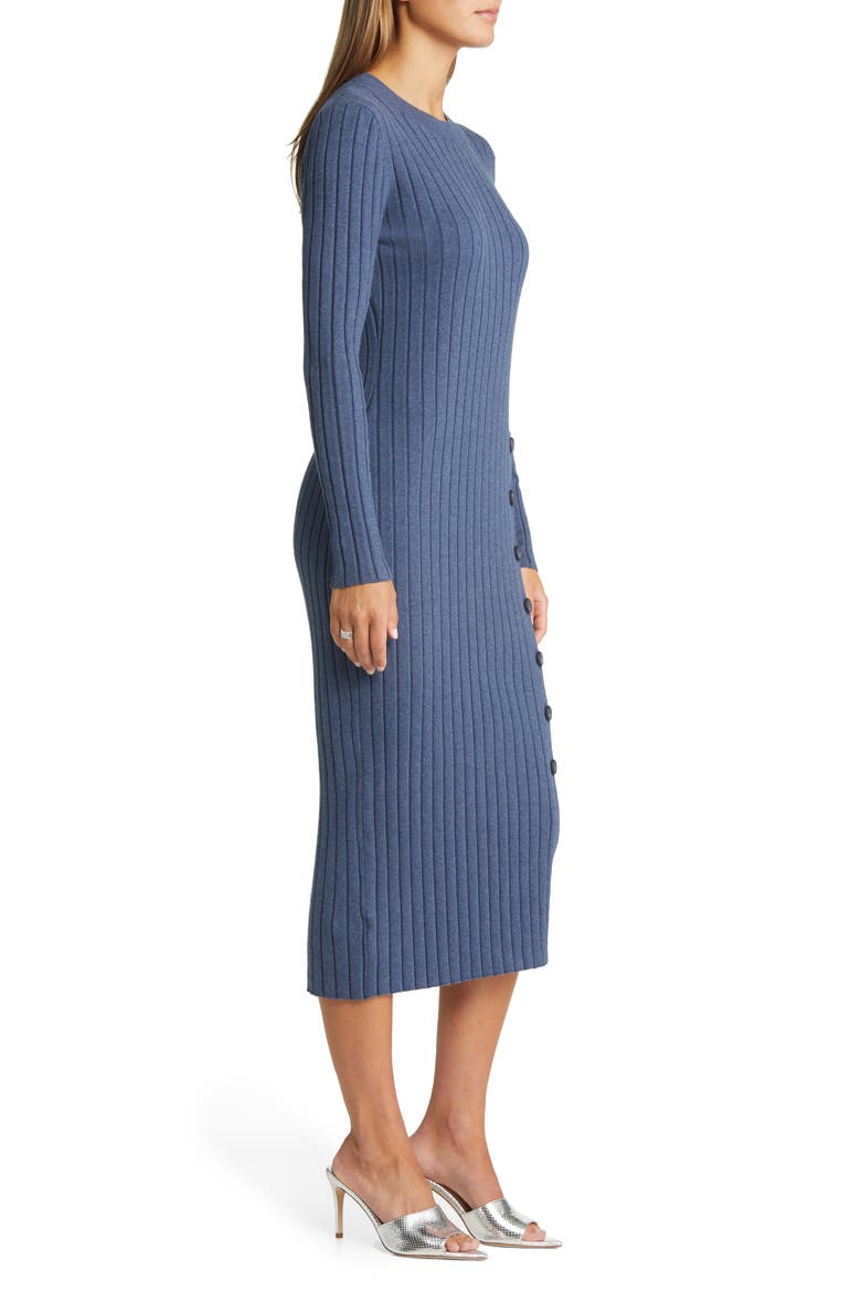 Women's Button Sweater Midi Dress, Alternate, color, BLUE CANAL HEATHER
