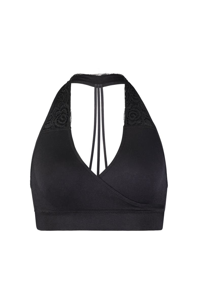 BRABAR Hug Lace Halter B-Tween T-Strap Sports Bralette, Main, color, Black