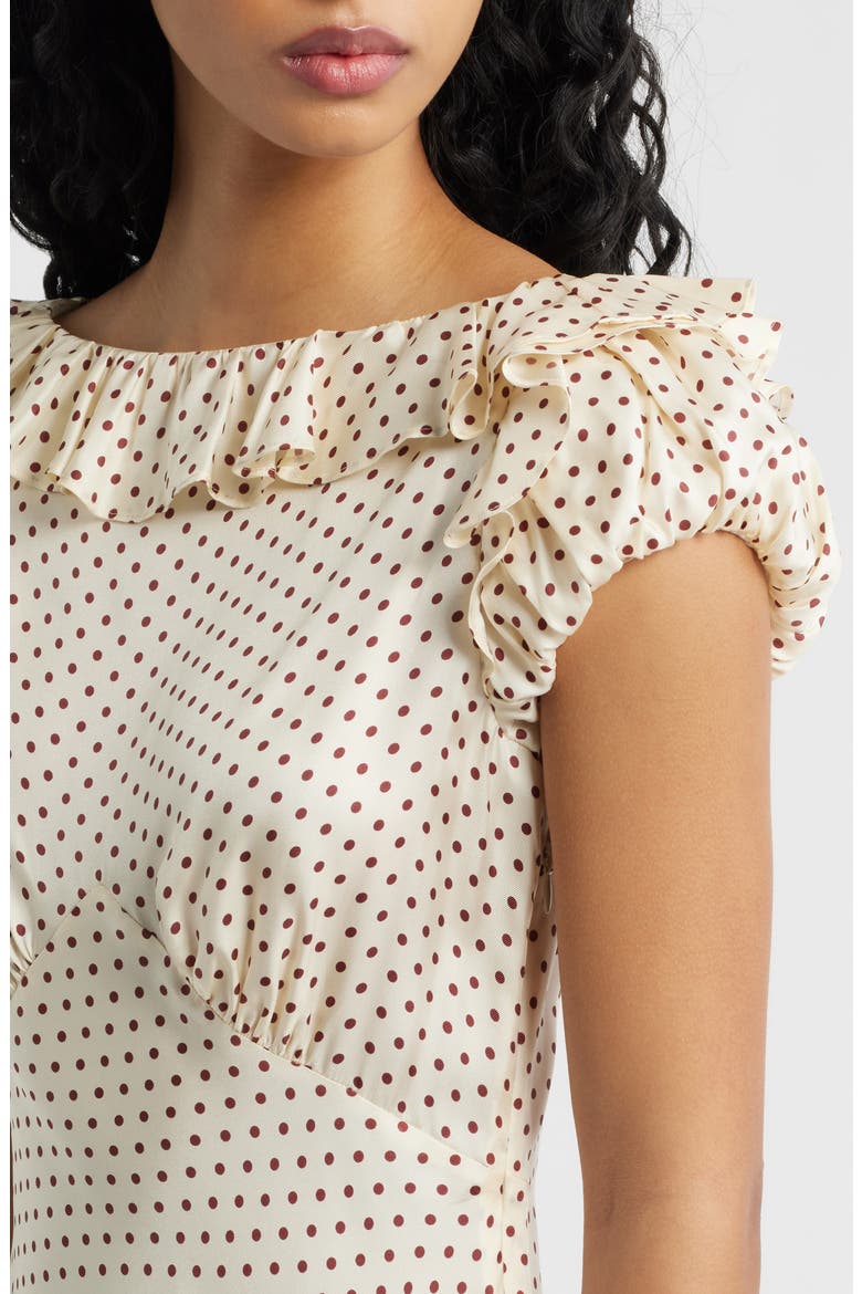 Emerence Ruffle Print Silk Blend Maxi Dress, Alternate, color, CREME PROTIA DOT
