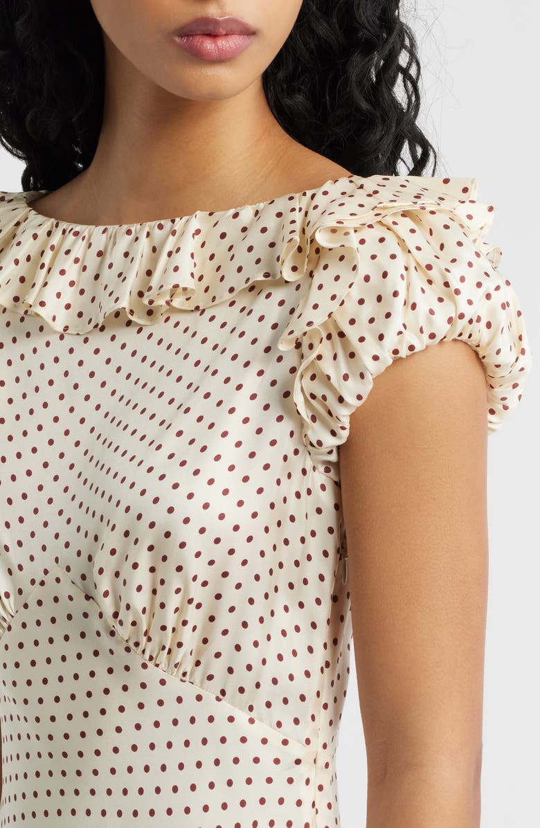 DÔEN Emerence Ruffle Print Silk Blend Maxi Dress, Alternate, color, Creme Protia Dot