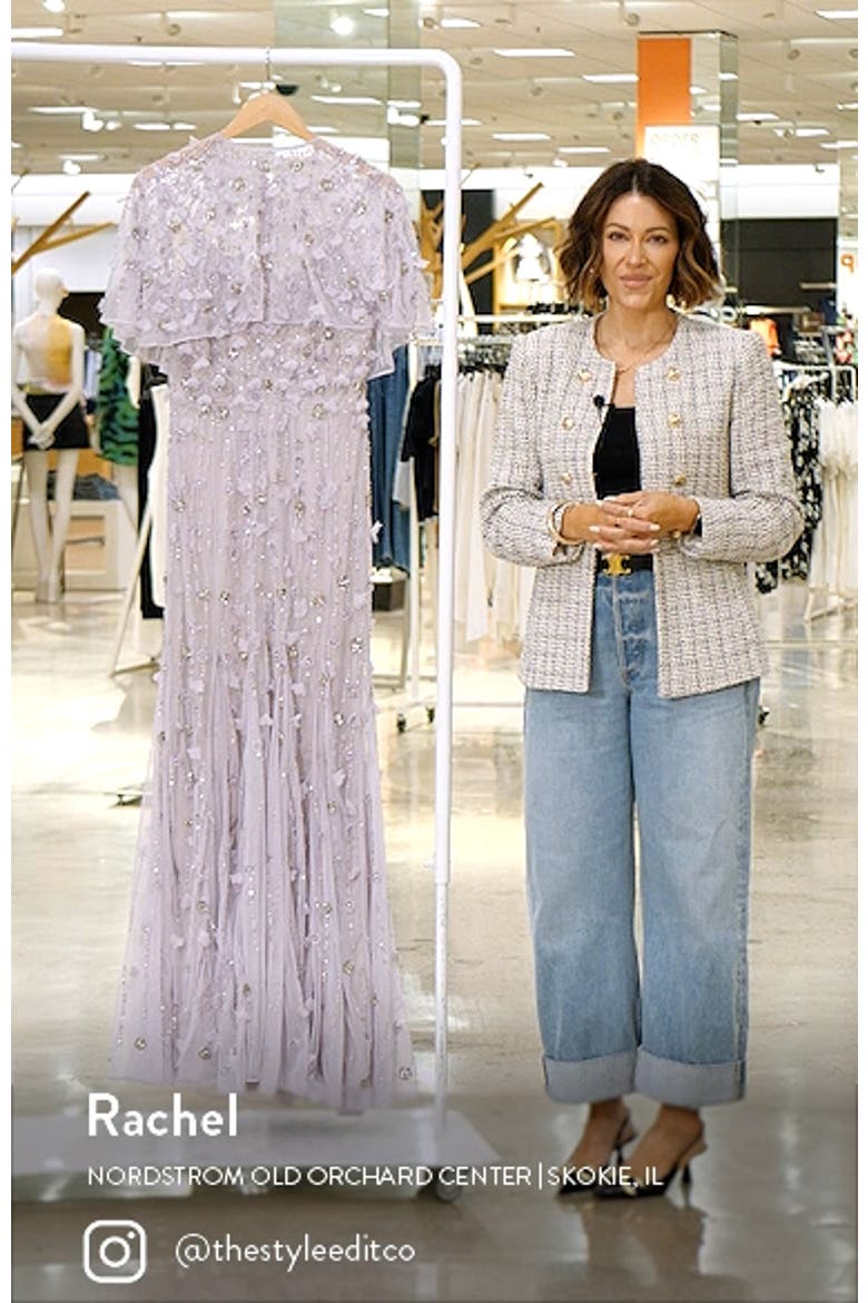 Women's Embellished Illusion Cape Sleeve Trumpet Gown video