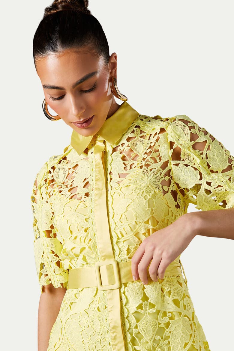 Lace Short Sleeve Shirt Dress, Alternate, color, Yellow