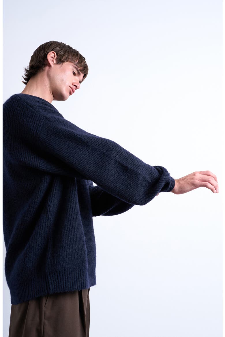 Oversize Rib Crewneck Sweater, Alternate, color, NAVY