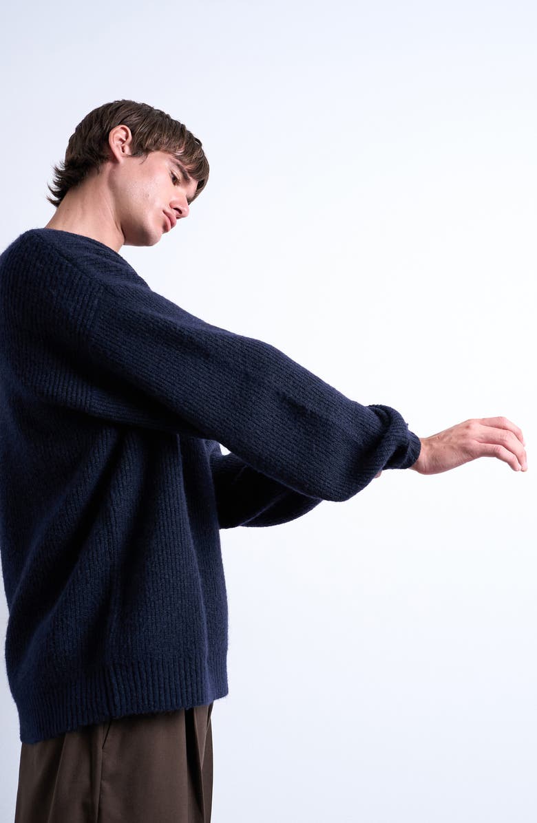 Topman Oversize Rib Crewneck Sweater, Alternate, color, Navy