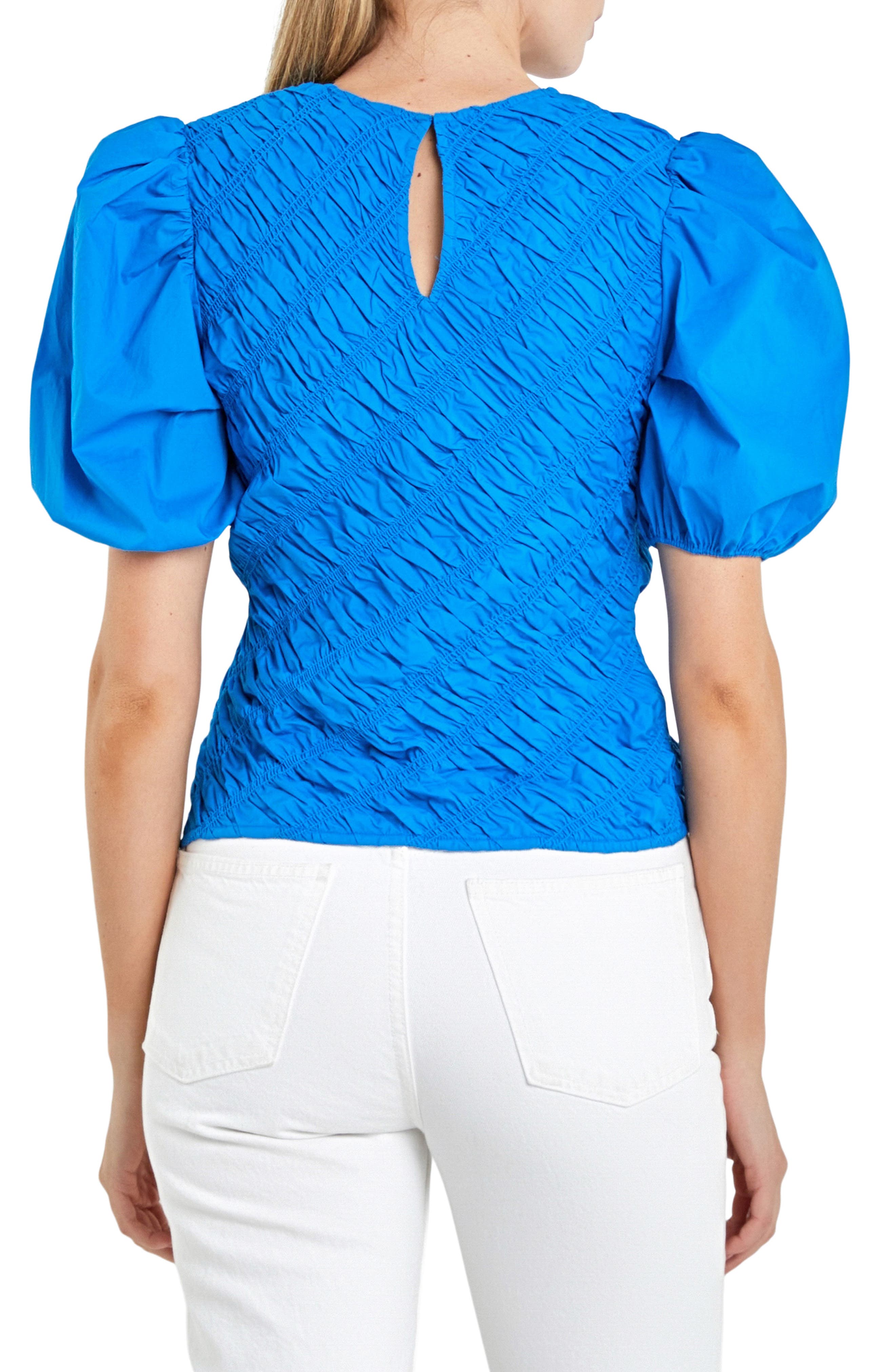 Asymmetric Shirred Puff Sleeve Top - image 2