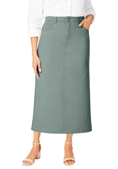 Classic Cotton Denim Midi Skirt (Plus)