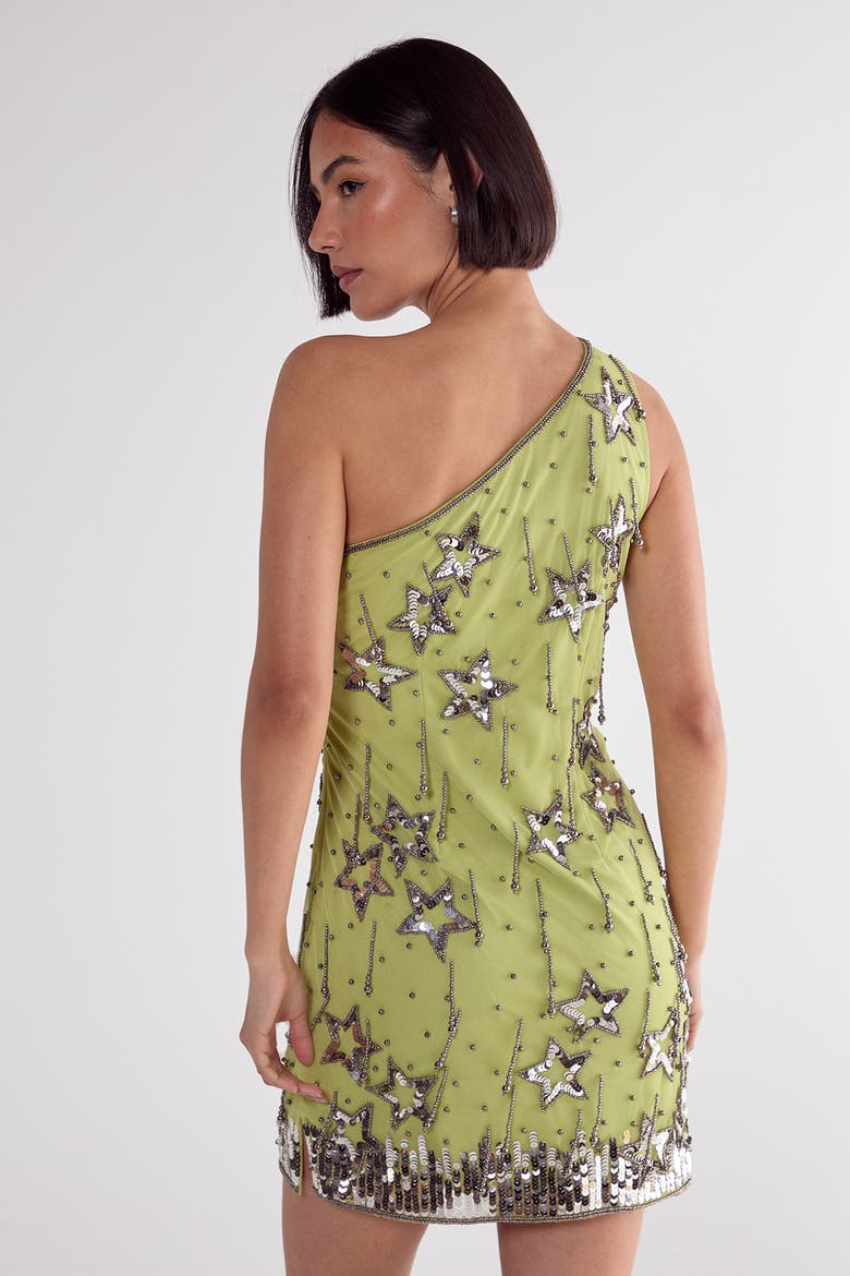 Tassel One Shoulder Sequin Mini Dress, Alternate, color, Lime