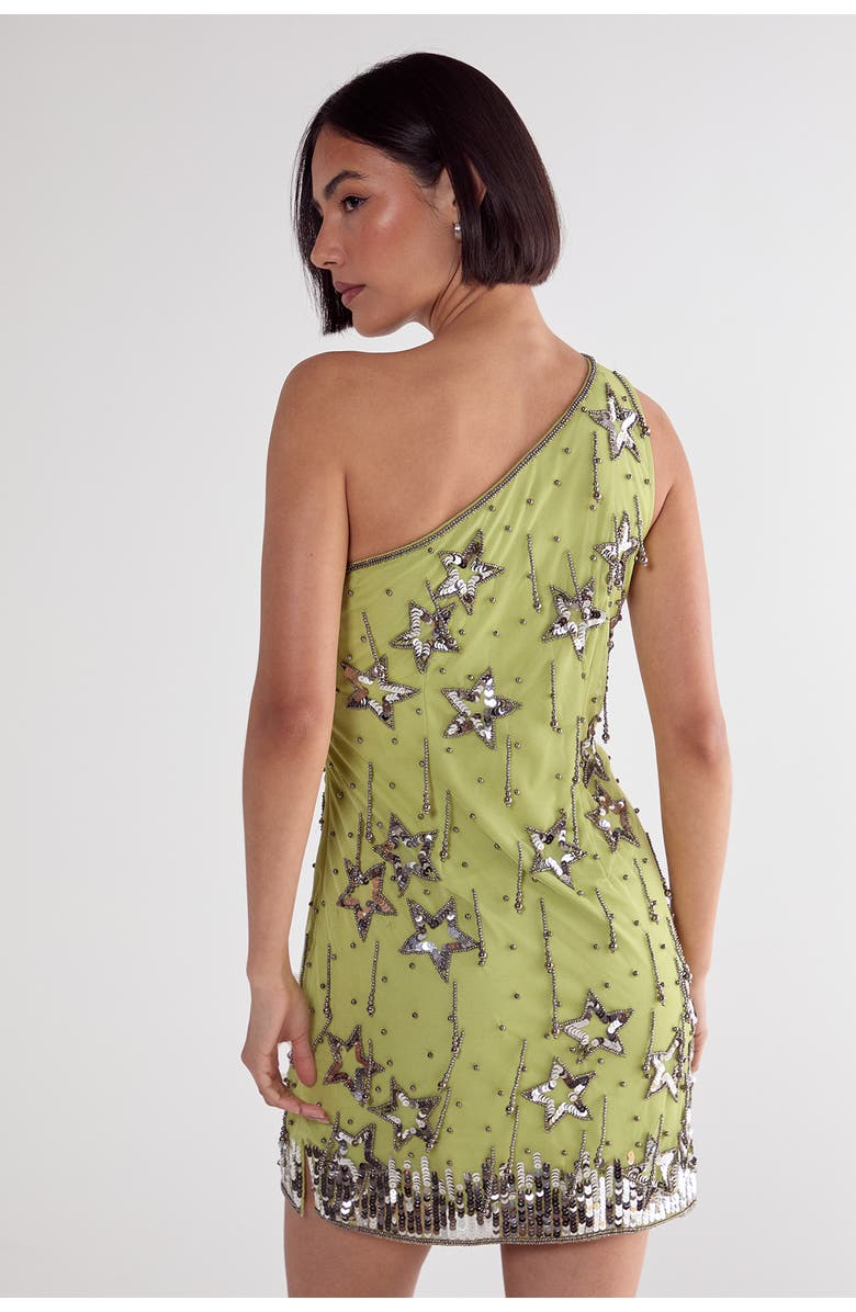 NASTY GAL Tassel One Shoulder Sequin Mini Dress, Alternate, color, Lime