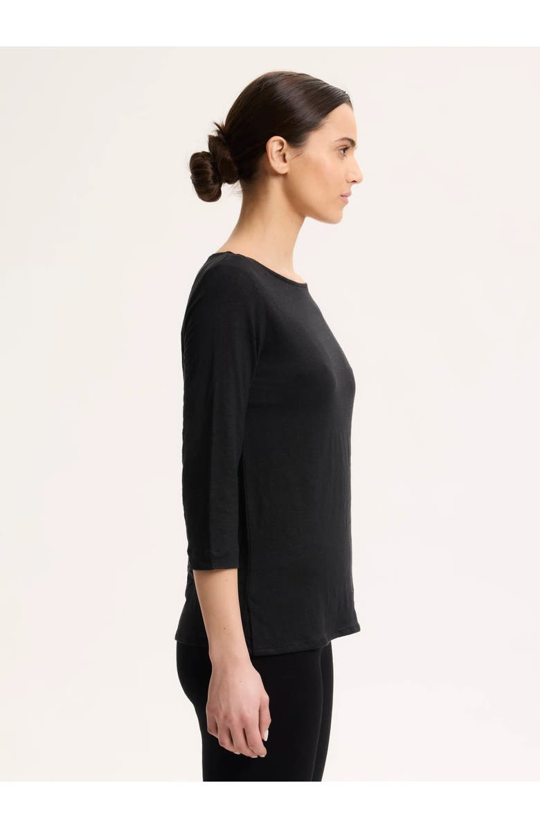 Majestic Filatures Stretch Linen Three Quarter Sleeve Boatneck T-Shirt, Alternate, color, Noir