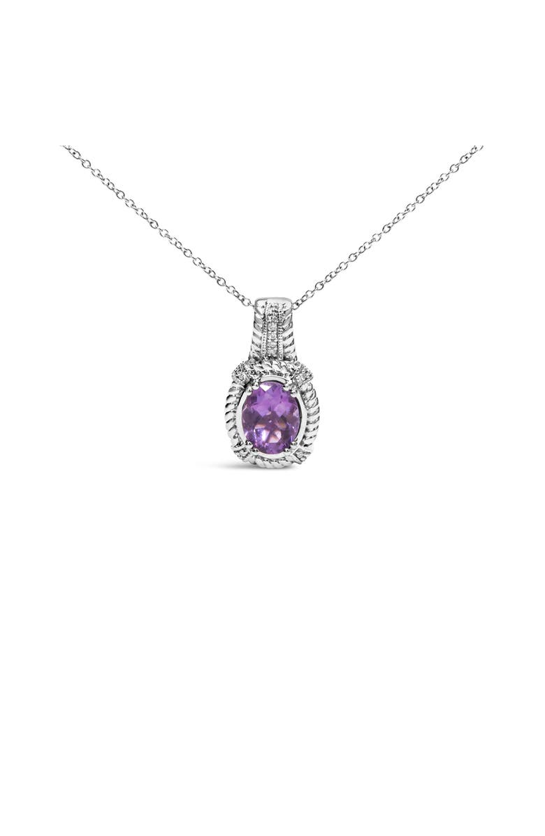 Haus of Brilliance Silver 9x7mm Oval Purple Amethyst and Diamond Accent Fashion Drop Pendant Necklace, Main, color, White