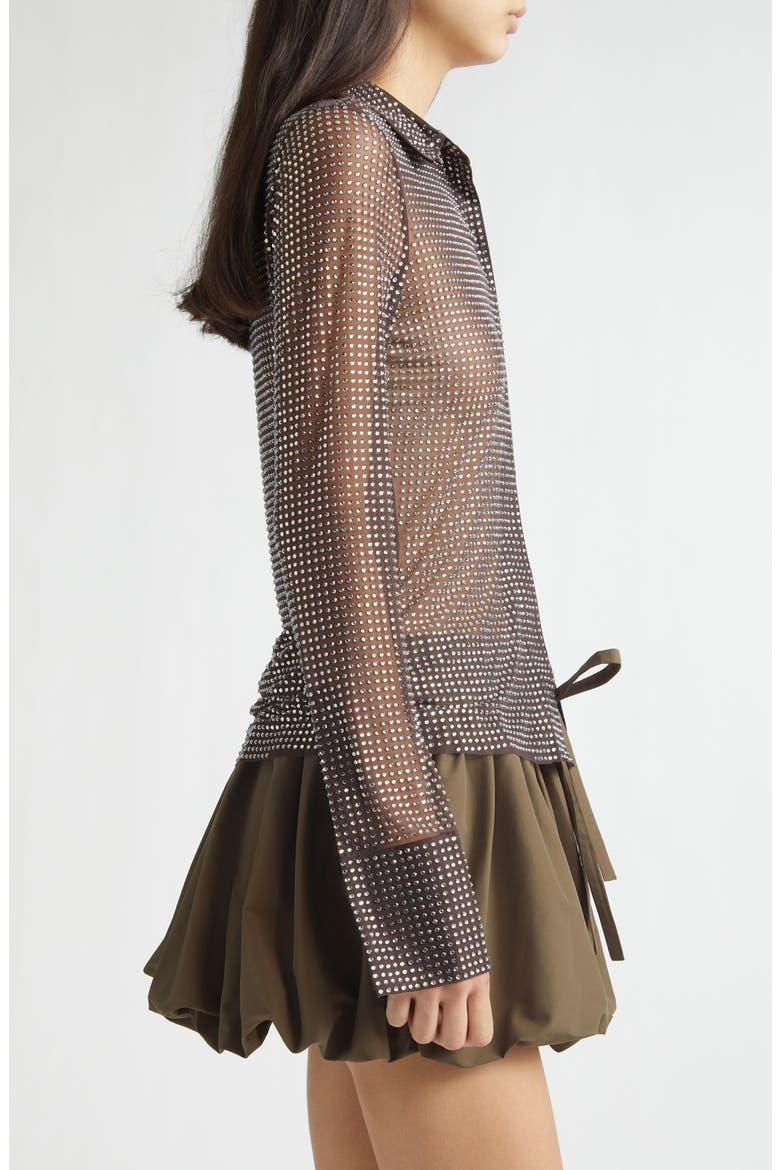 Crystal Embellished Button-Up Shirt, Alternate, color, TEAK/ SILVER