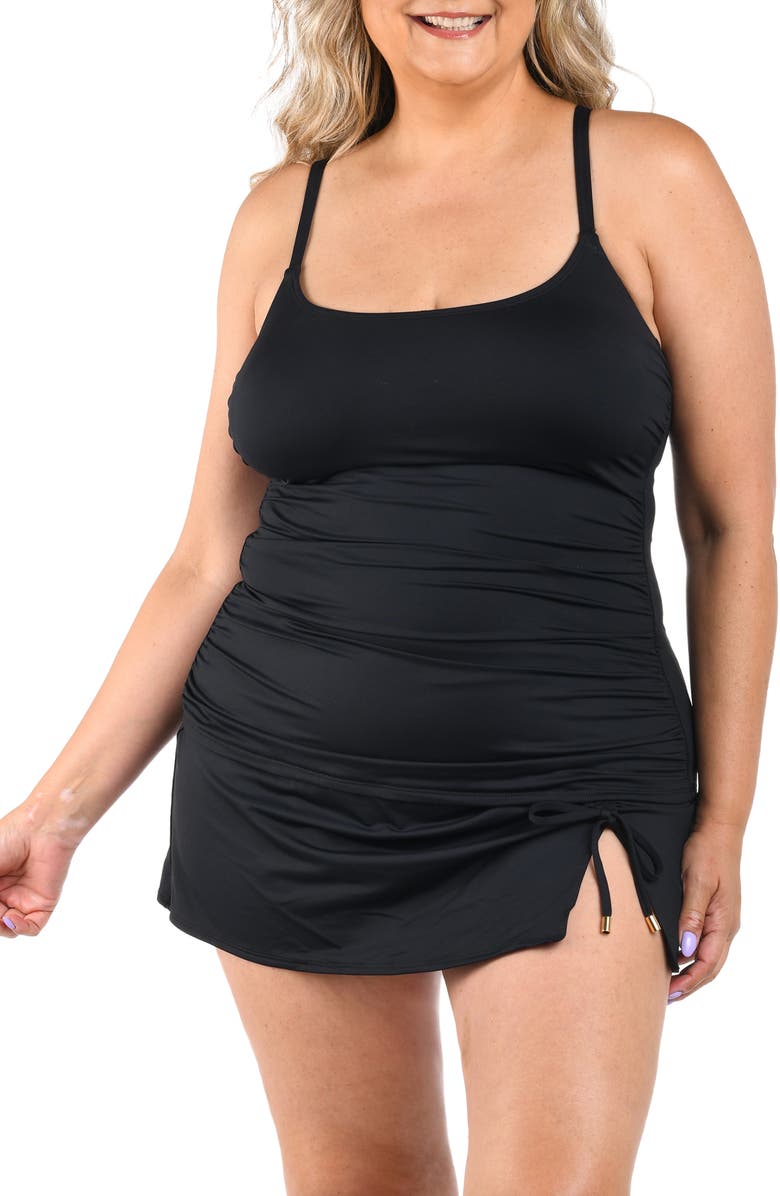 La Blanca Shirred Tankini Top, Main, color, Black