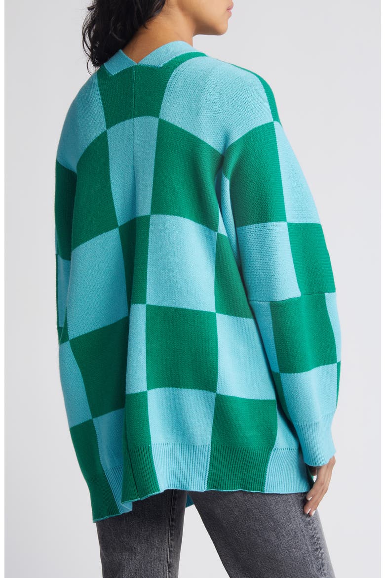Love You Oversize Checkerboard Cardigan, Alternate, color, EMERALD/ SKY