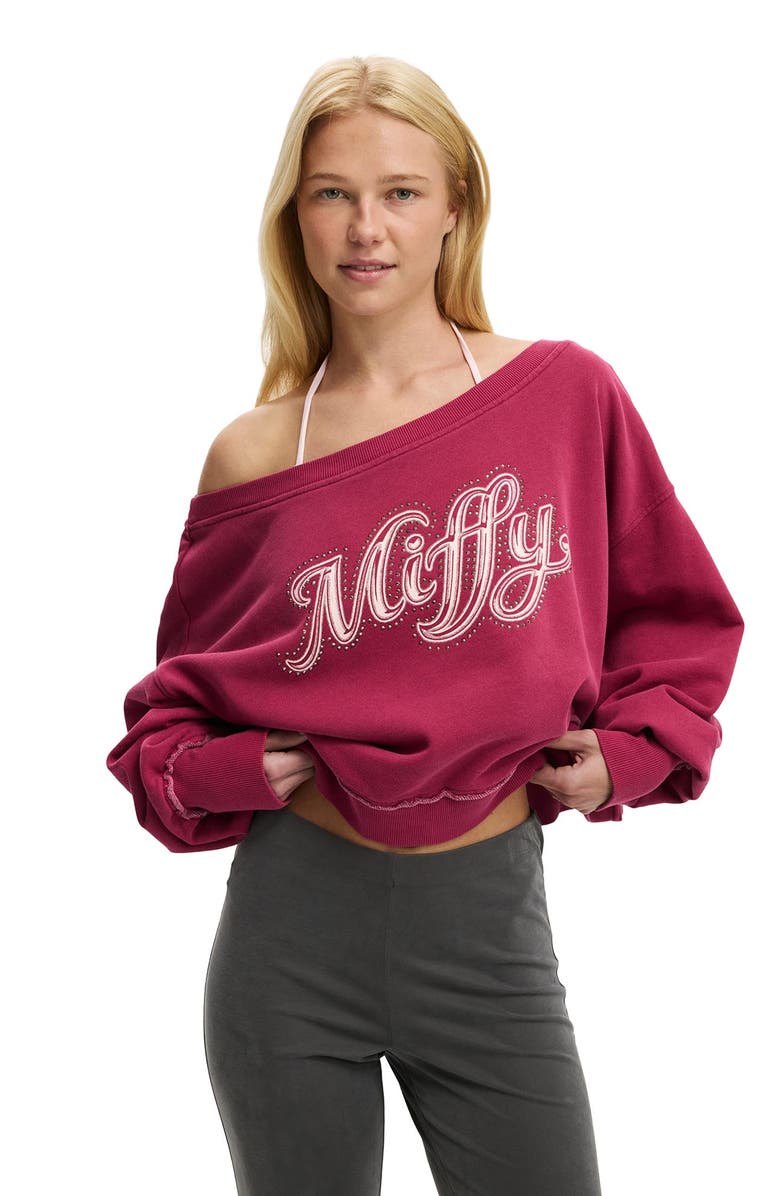 Cotton On Women's Off Shoulder Sweatshirt - License, Main, color, Lcn Mif Washed Dark Lotus