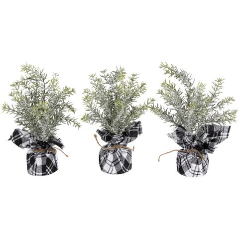 Mini Frosted Pine Artificial Christmas Trees - 9" - Set of 3