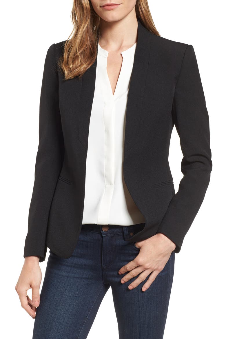 Anne Klein Open Front Jacket, Main, color, BLACK