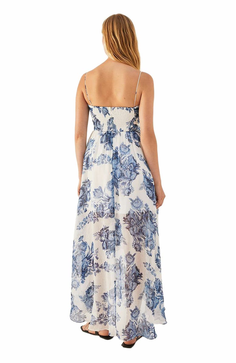 Rebecca Taylor Rosarium Fleur Silk Linen Maxi Dress, Alternate, color, Delft Combo