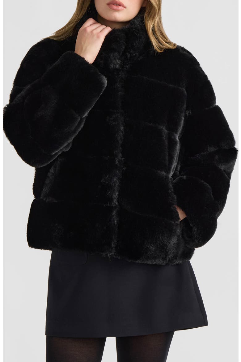 Eva Wide Stripe Faux Fur Jacket, Main, color, BLACK