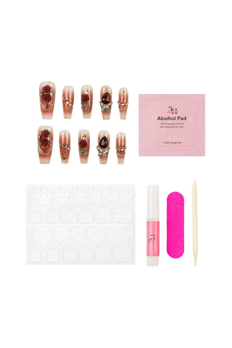 Crimson Rose Long Square Press-On Nails, Alternate, color, Red