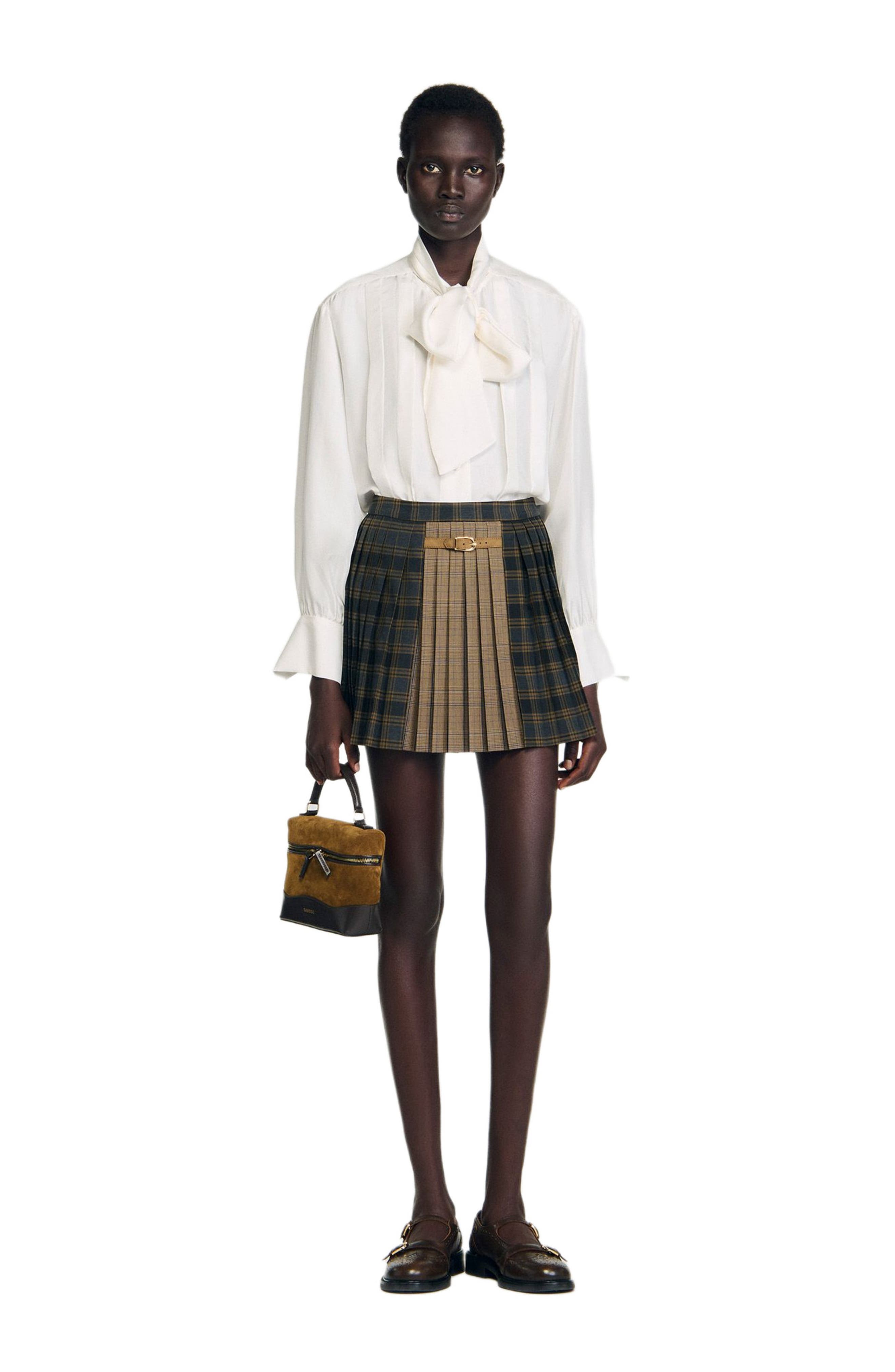 Check pattern pleated mini shirt